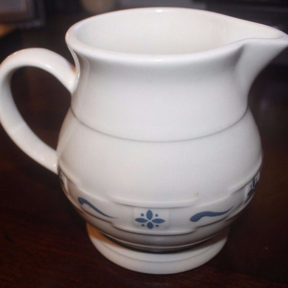 Longaberger pottery quart pitcher 6" tall white with blue tri color New no box… - Picture 1 of 4